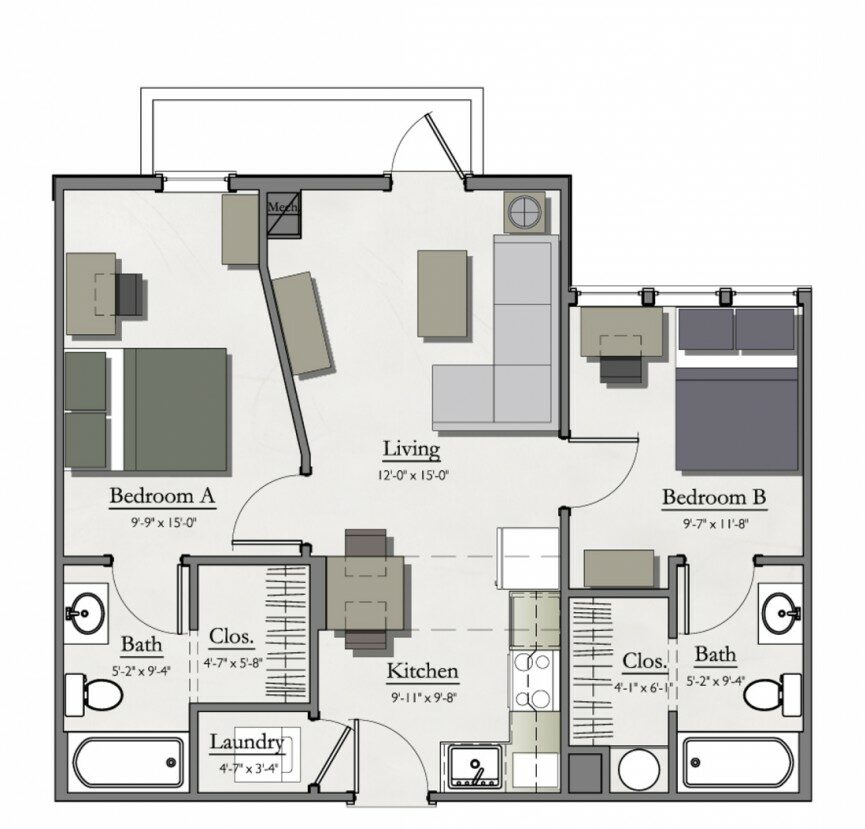 example two bedroom floor plan layout at hannah lofts apartments