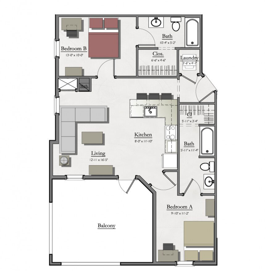 example two bedroom floor plan layout at hannah lofts